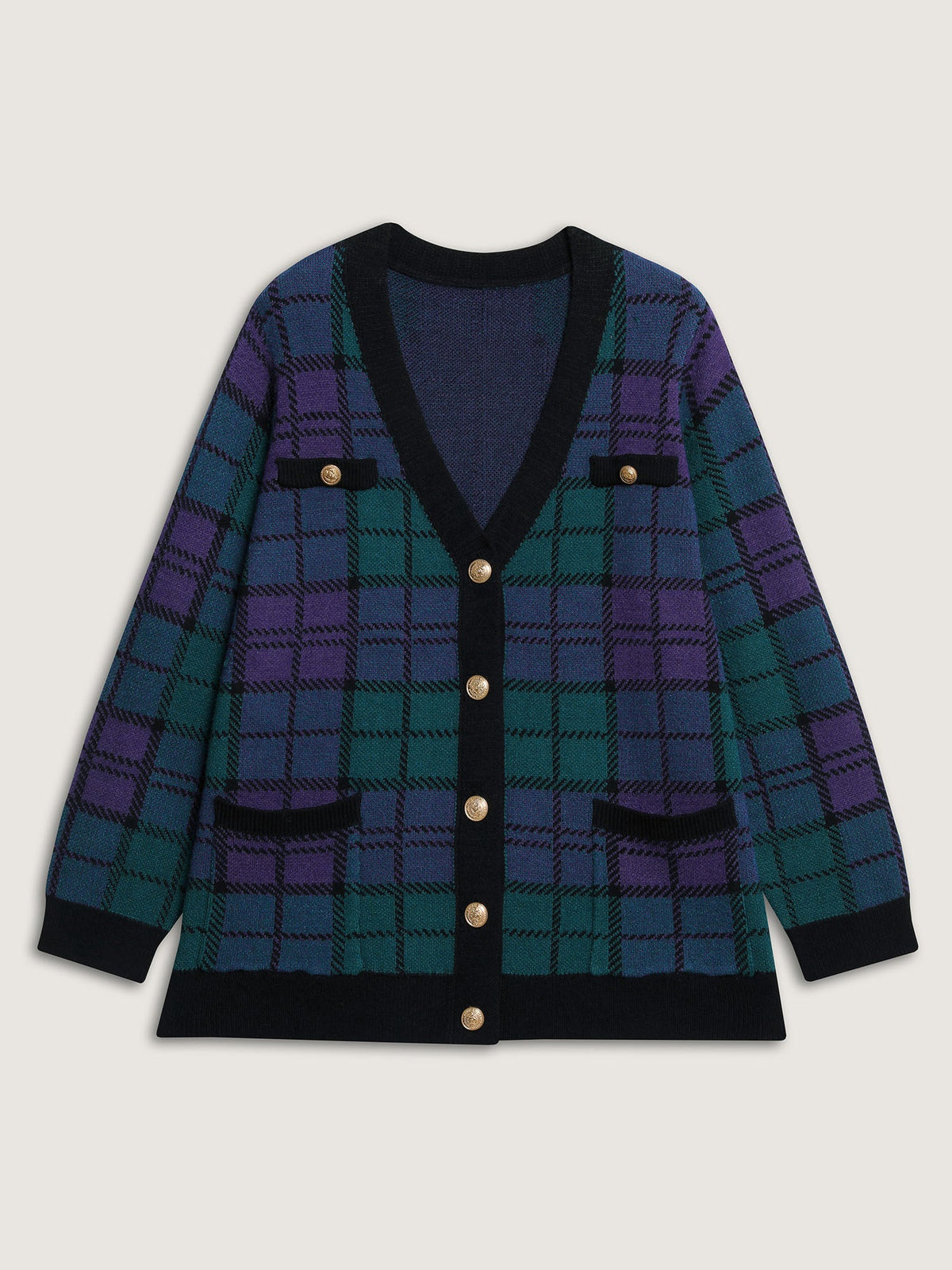 Supersoft Grid Pattern Metal Buckle Knit Cardigan