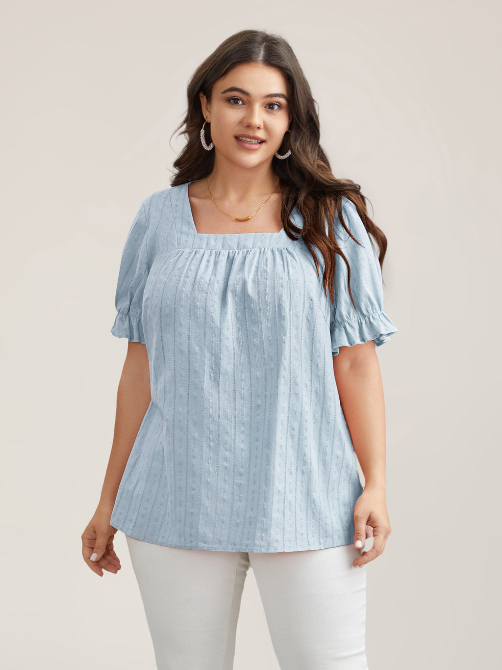 Cotton Square Neck Ruffled Sleeve Blouse