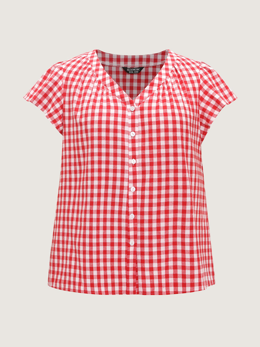 Cotton Gingham Print Ruffled Sleeve Blouse