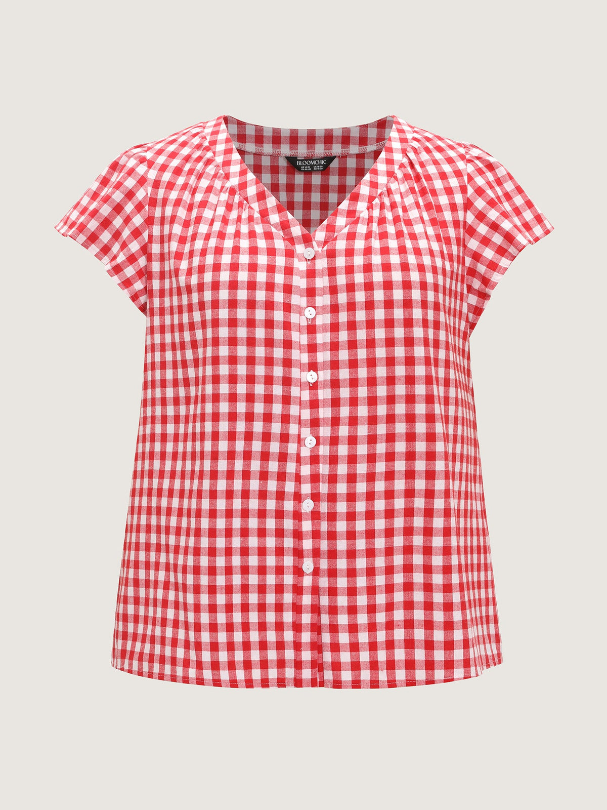 Cotton Gingham Print Ruffled Sleeve Blouse