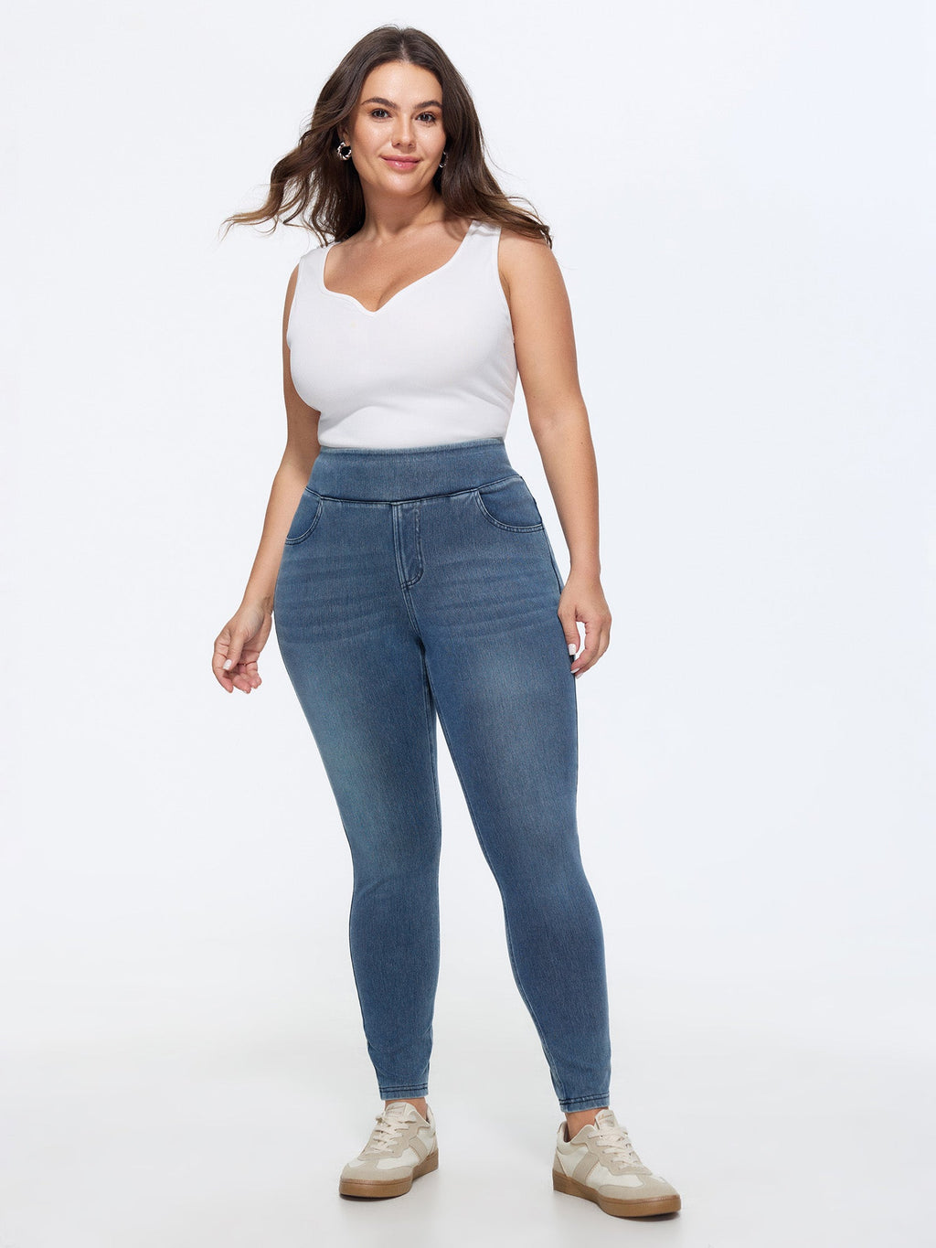 Stretchy Pull-On Skinny-Fit Knit Jeans