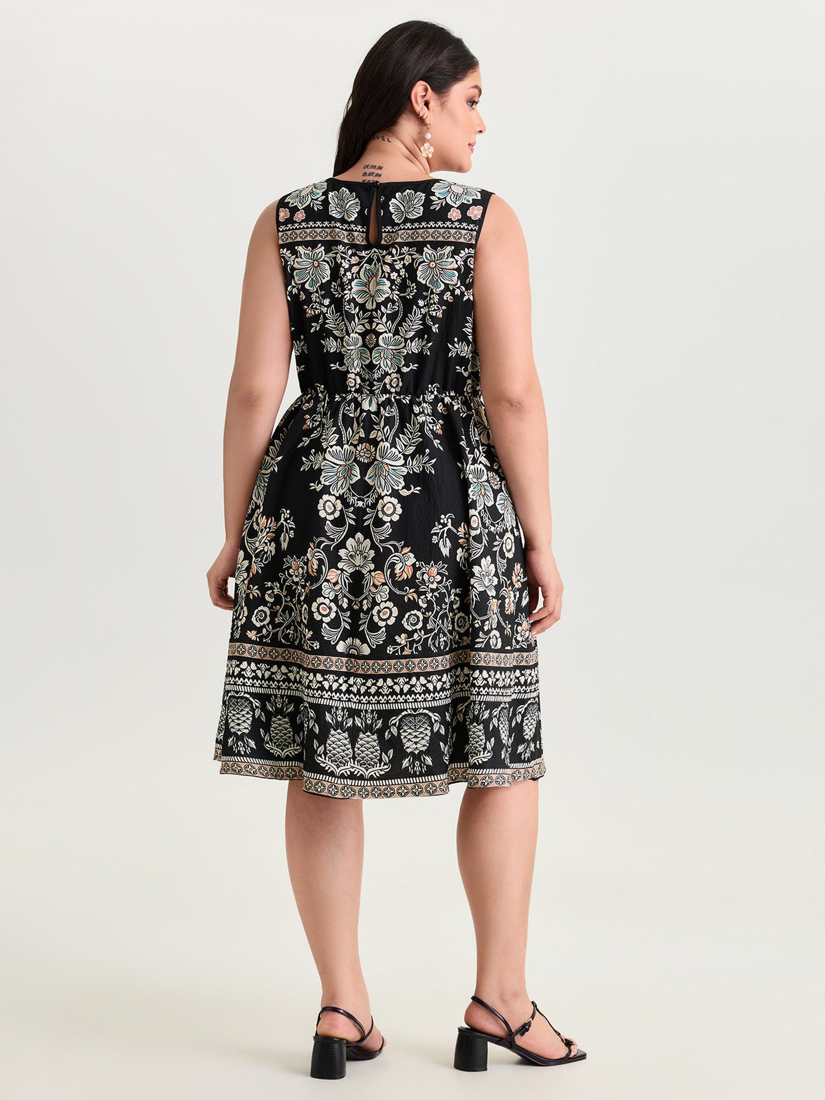 Boho Print Round Neck A-Line Mini Dress