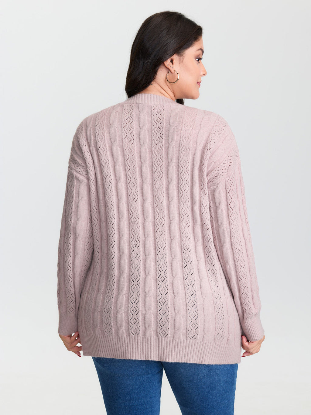 Textured Cut-Out Open-Front Knit Cardigan