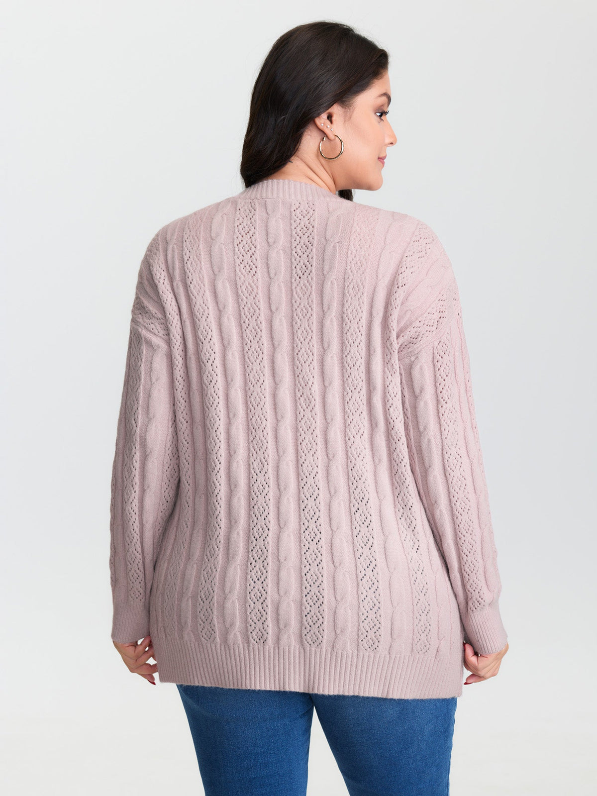 Textured Cut-Out Open-Front Knit Cardigan