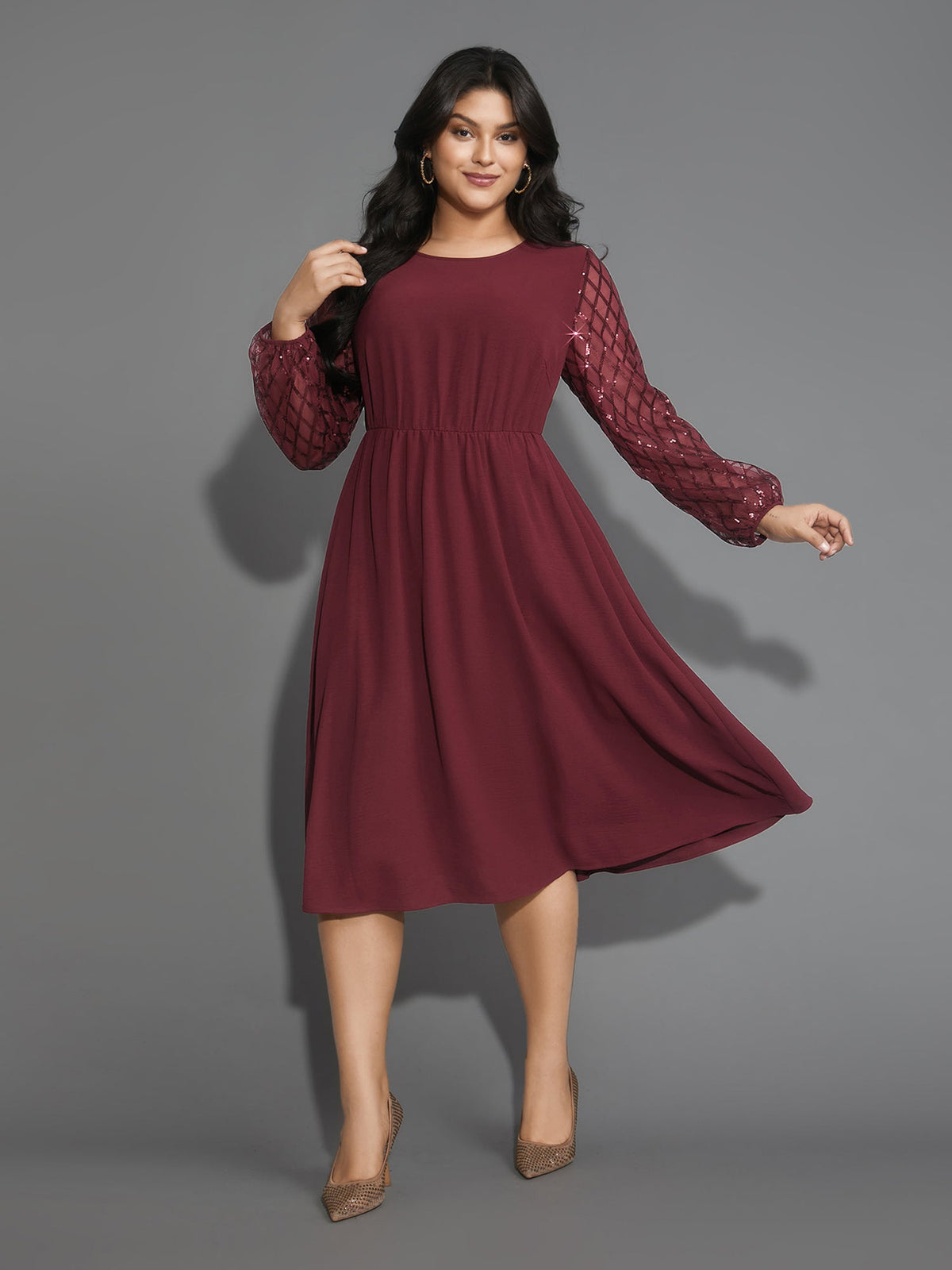 Texture Sequin Mesh Patchwork Midi Dress