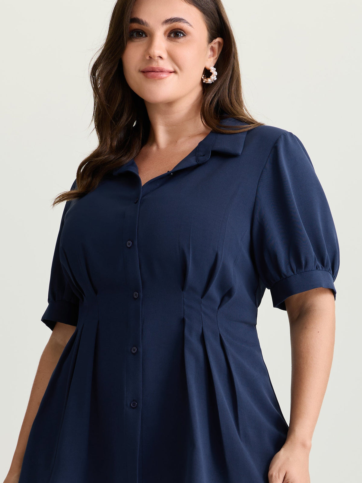 Cinched-Waist Pleated Collar Blouse