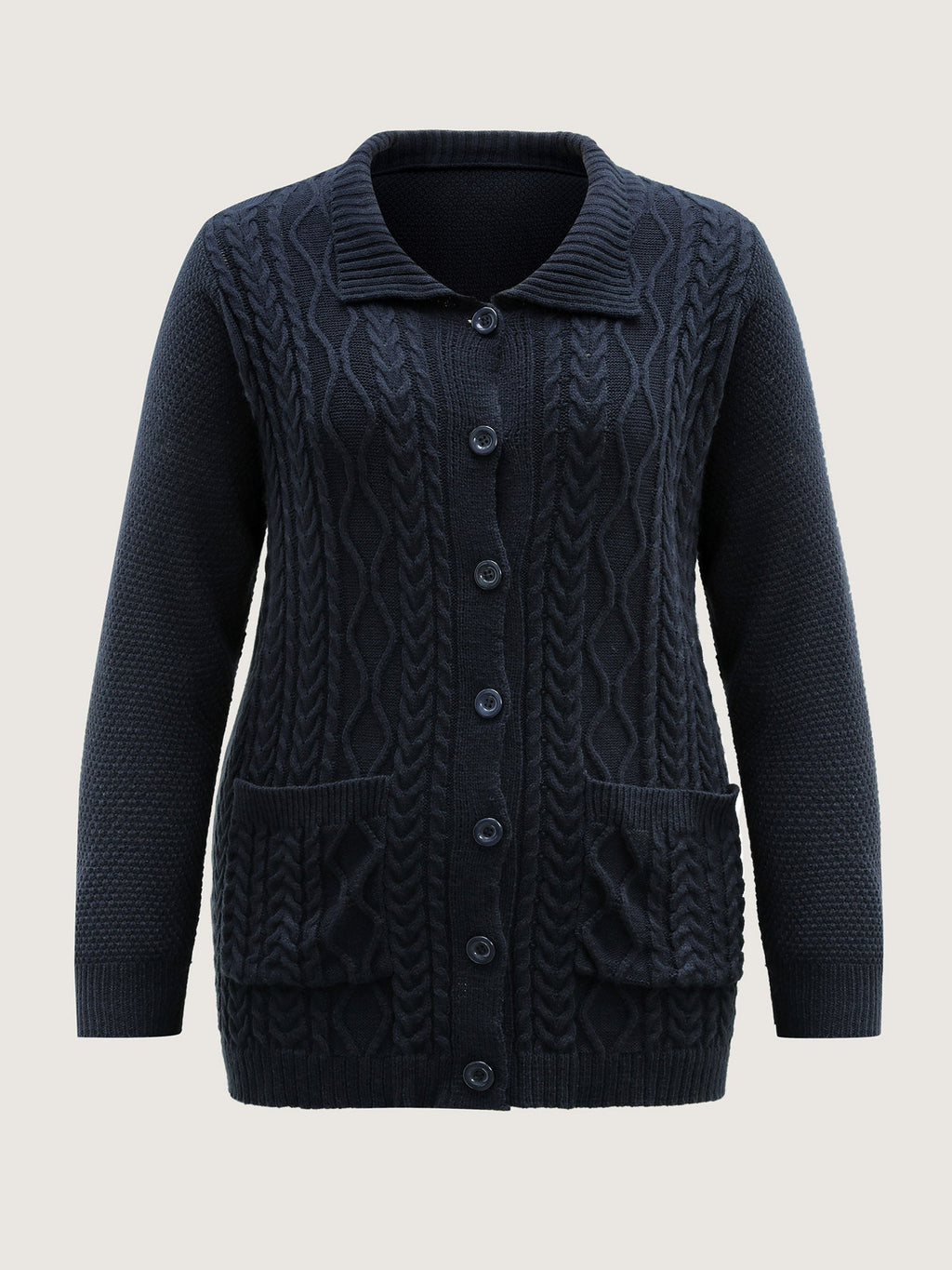 Mixed Texture Cable Stitch Pockets Knit Cardigan