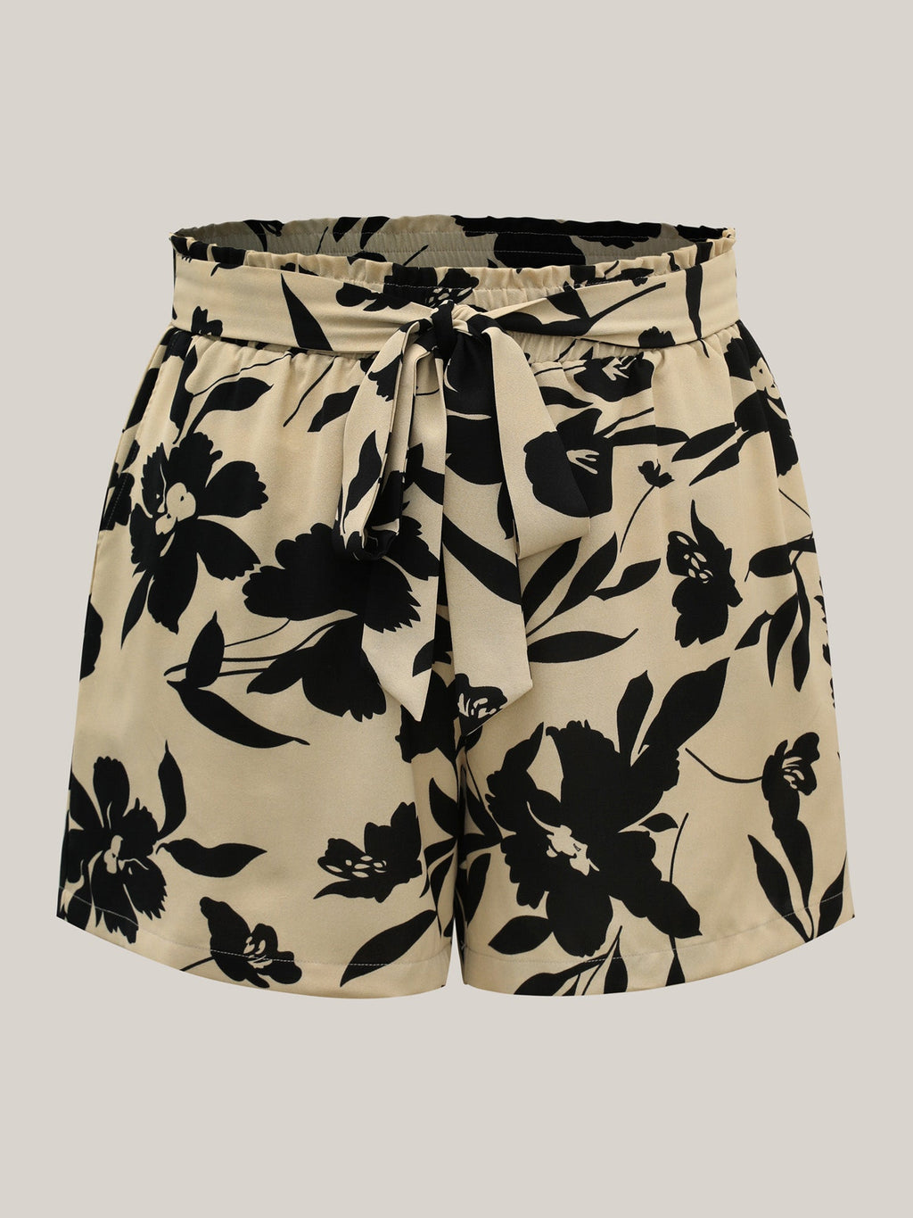 Large Flower Print Belted Straight-Leg Shorts