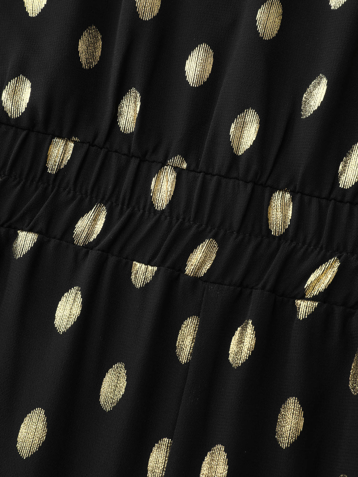 Gold Stamped Polka Dots Off-Shoulder Romper
