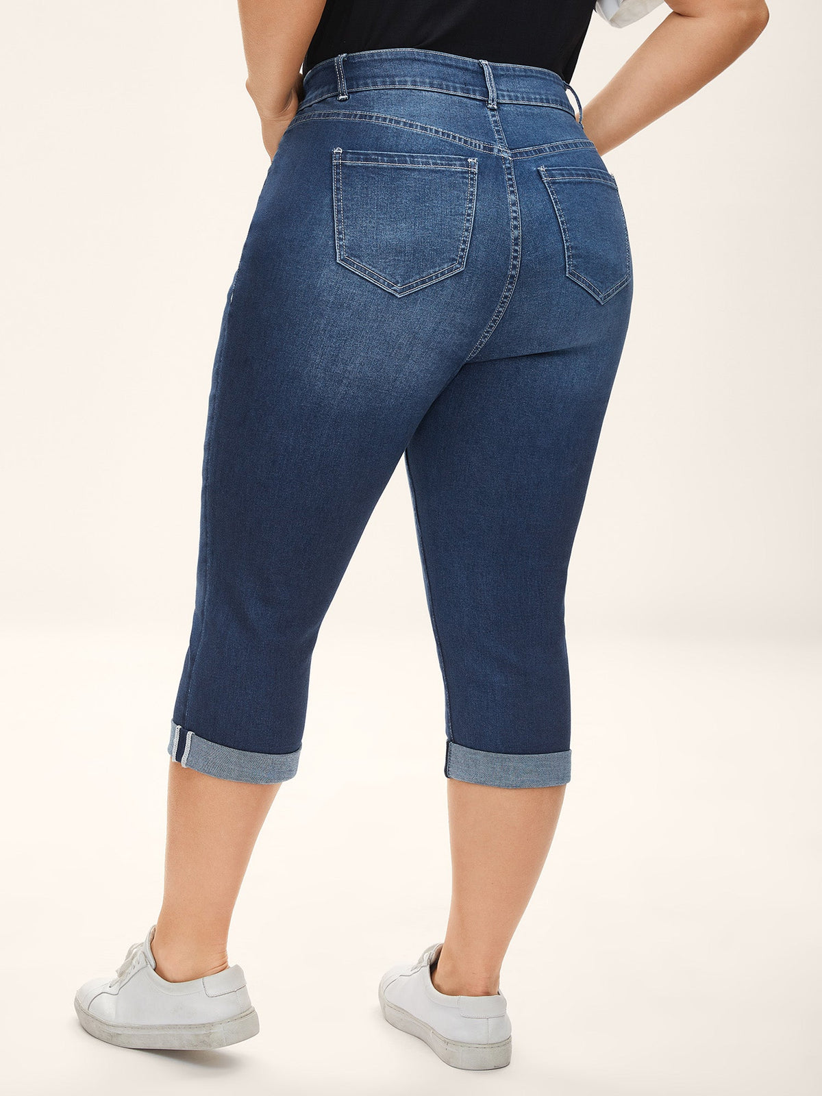 Folded Hem High-Rise Skinny-Fit Capri Jeans