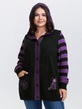 Stripes Sleeve Contrast Hooded Cardigan