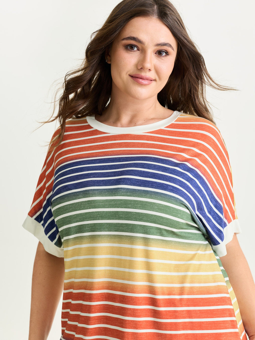 Colorful Gradient Stripe Round Neck T-Shirt