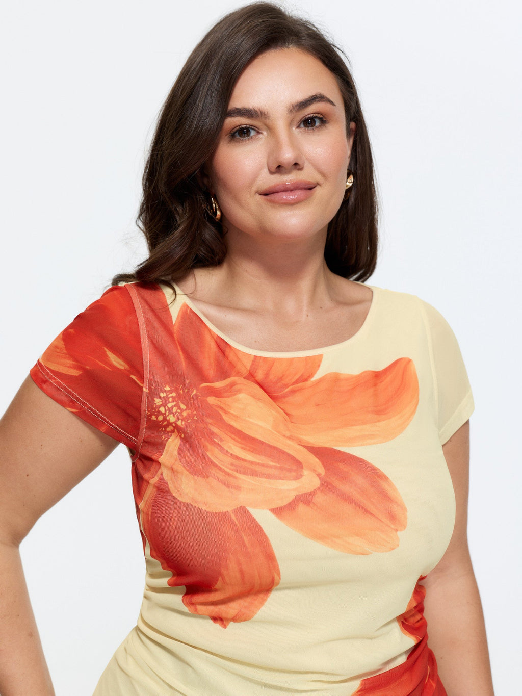 Floral Print Boat Neckline Fitted T-Shirt