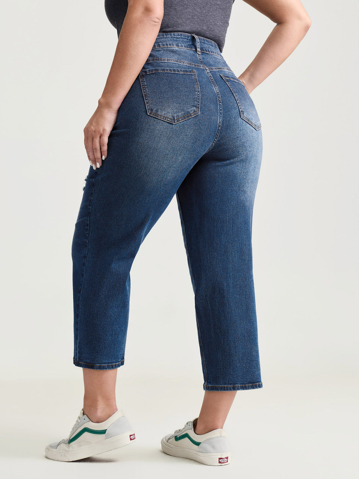 No-Gap Waist Distressed Cropped Jeans