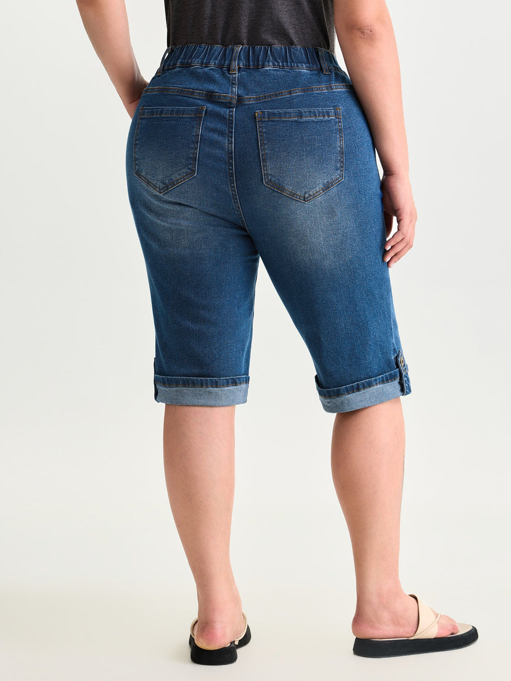 Pull-On Stretchy Denim Shorts