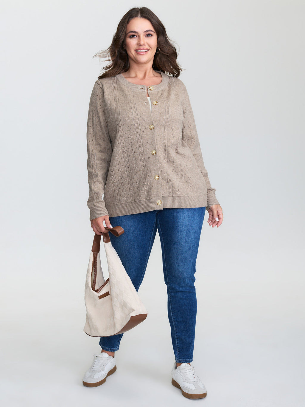Cut-Out Button Front Knit Cardigan