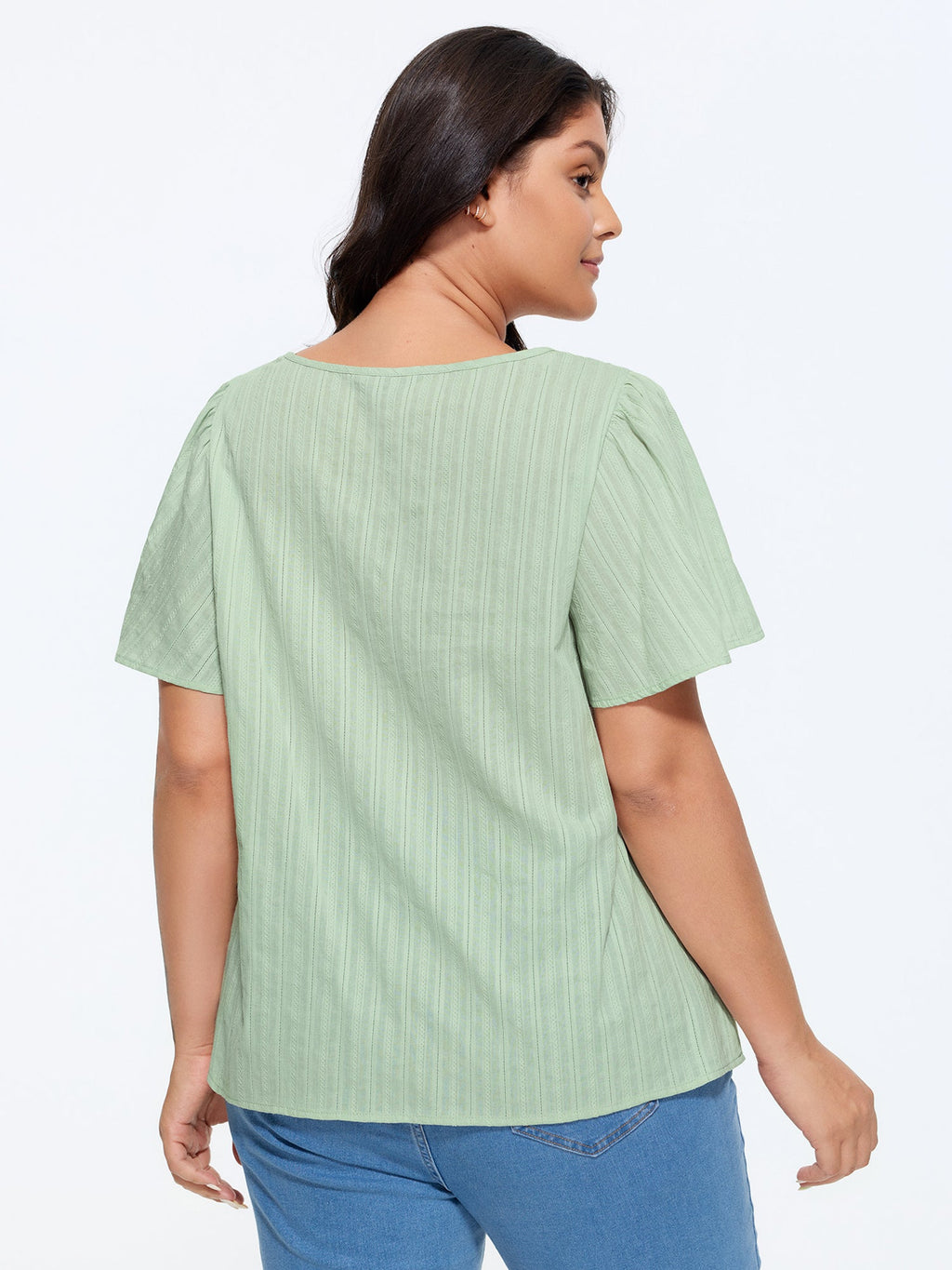 Cotton Lace Neckline Flared Sleeve Blouse