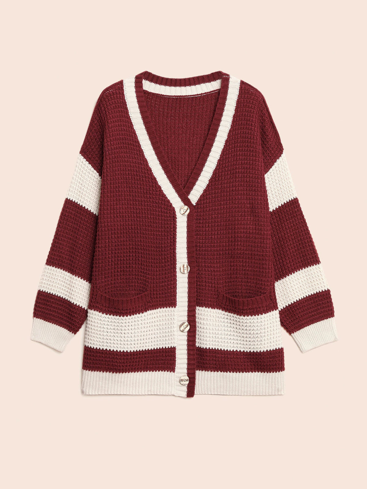 Colorblock Contrast Textured Patched Pocket Cardigan