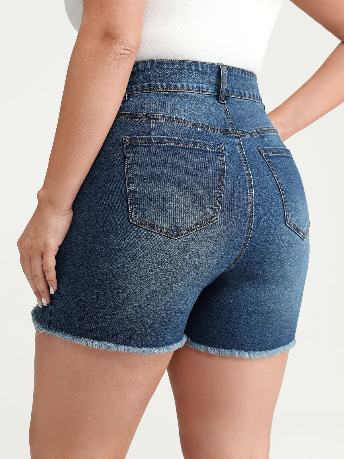 Stretchy Skinny-Fit Lace Trim Stitch Denim Shorts