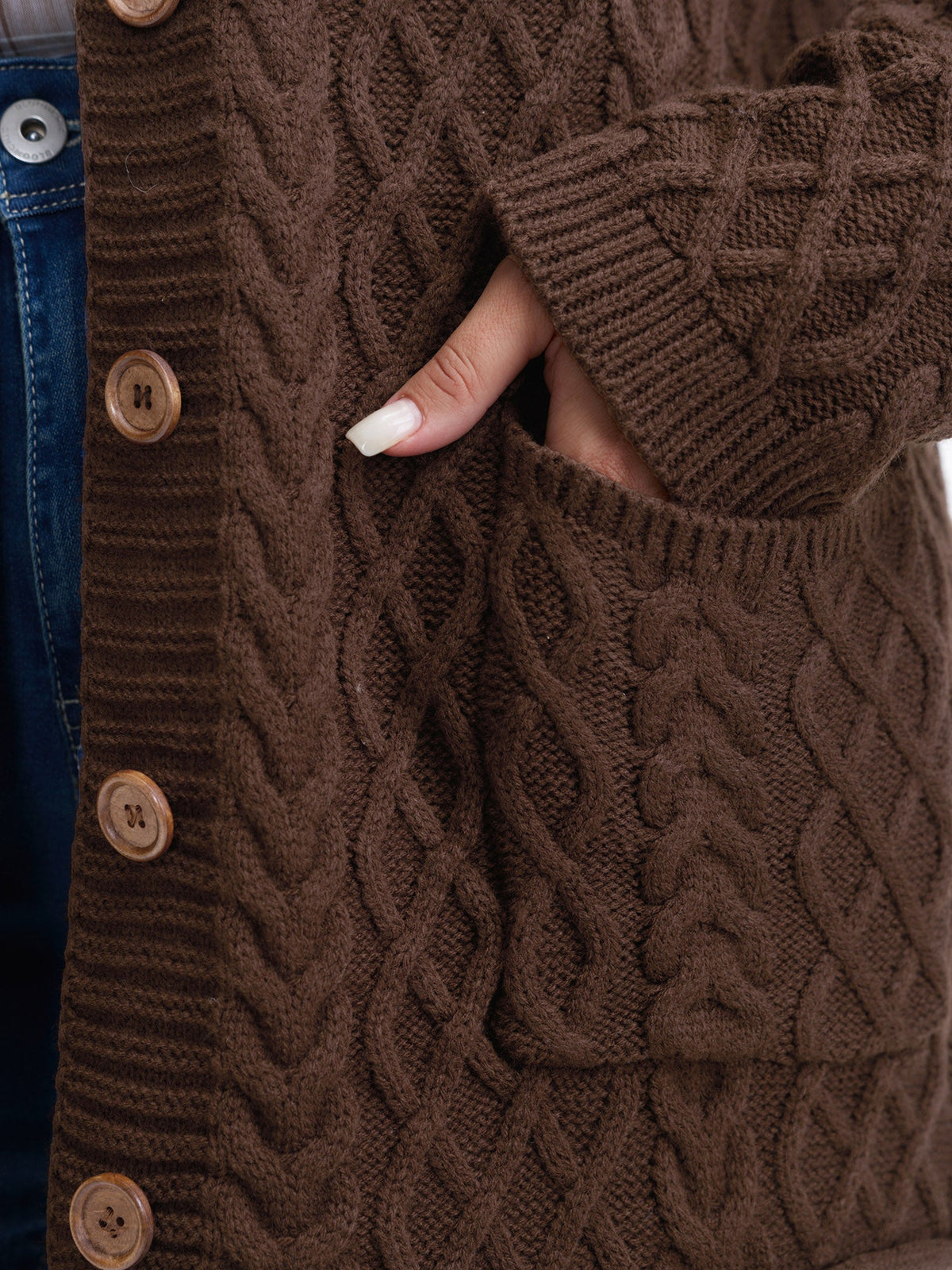 Cableknit Textured Button Pocket Knit Cardigan