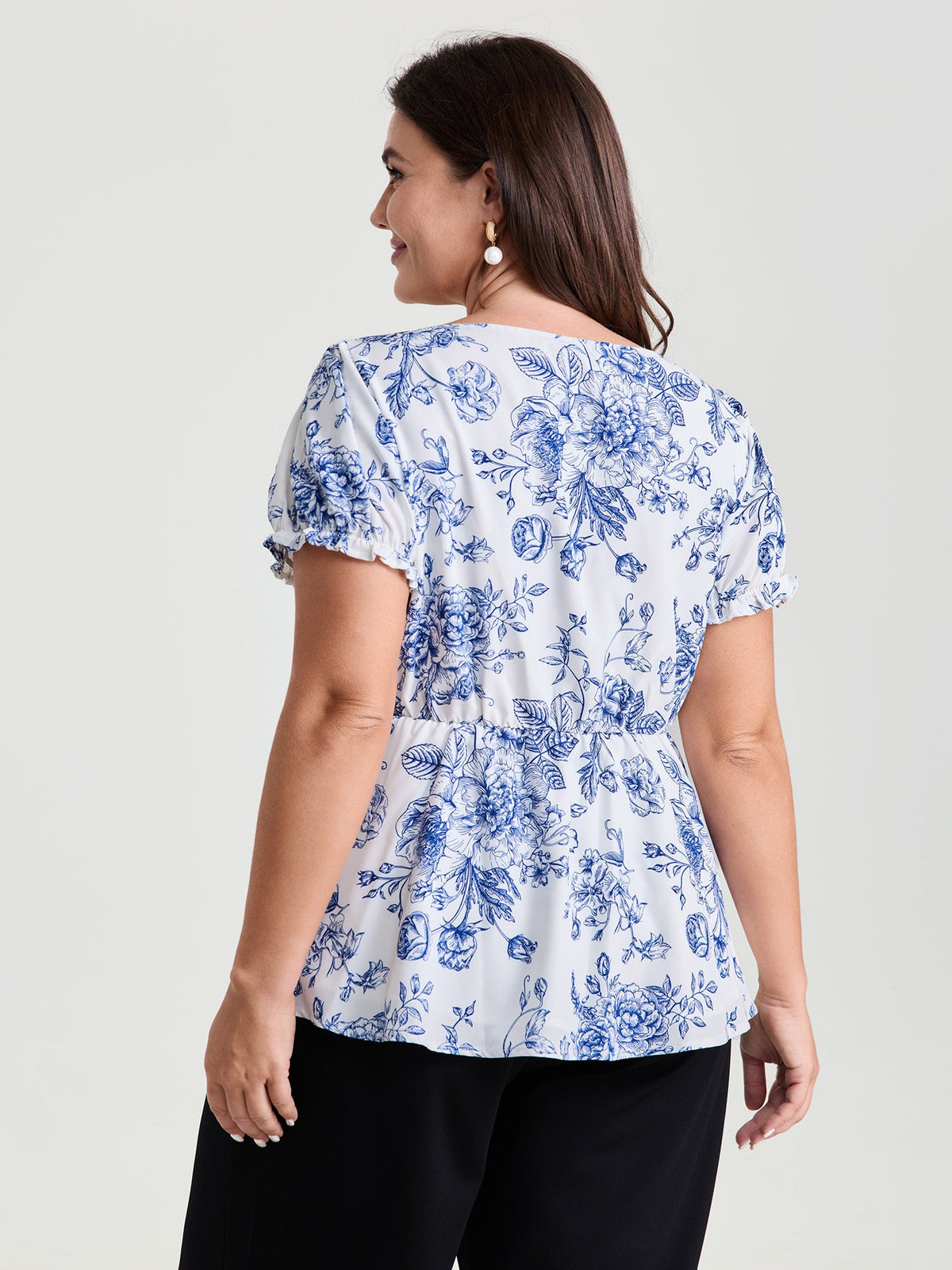 Floral Print Stretchy Waist-Defining Blouse