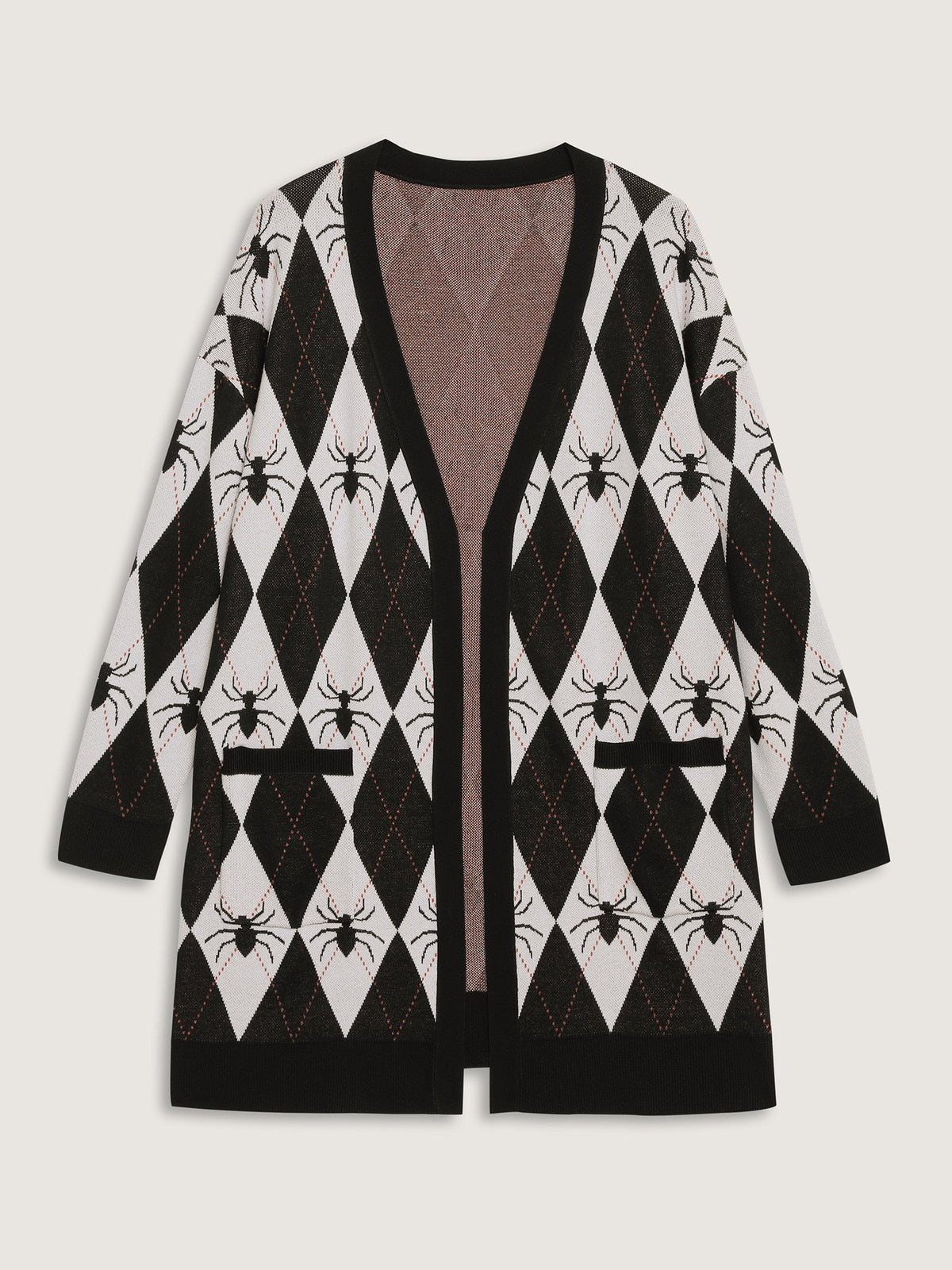 Spider Check Jacquard Pockets Knit Cardigan