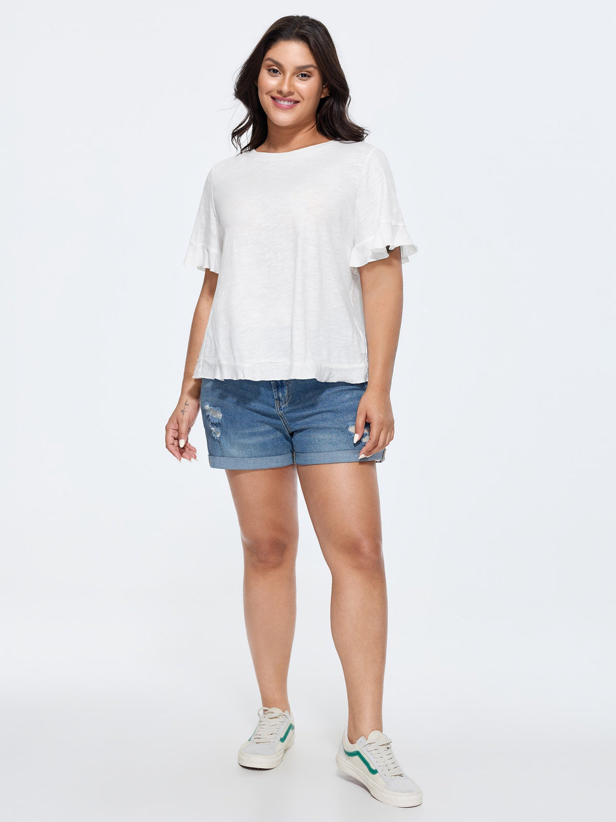 Cotton Overlap Back Sheer Ruffled T-Shirt