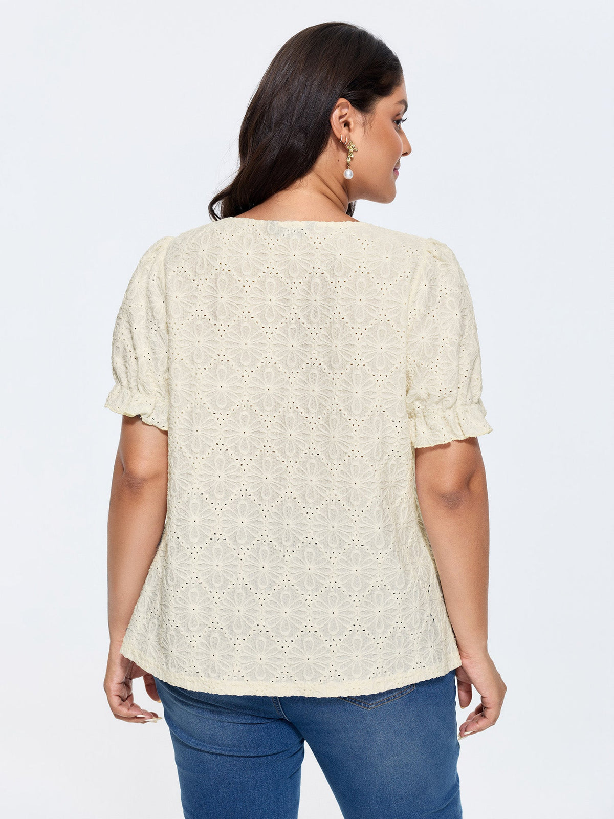 Floral Textured Split Neckline Blouse