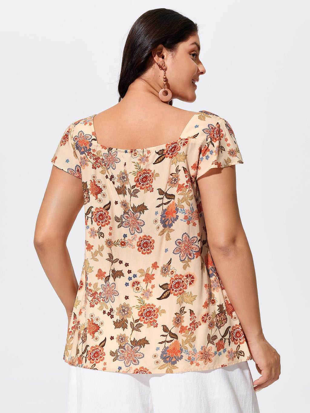 Floral Embroidered Square Neckline Flowy Blouse
