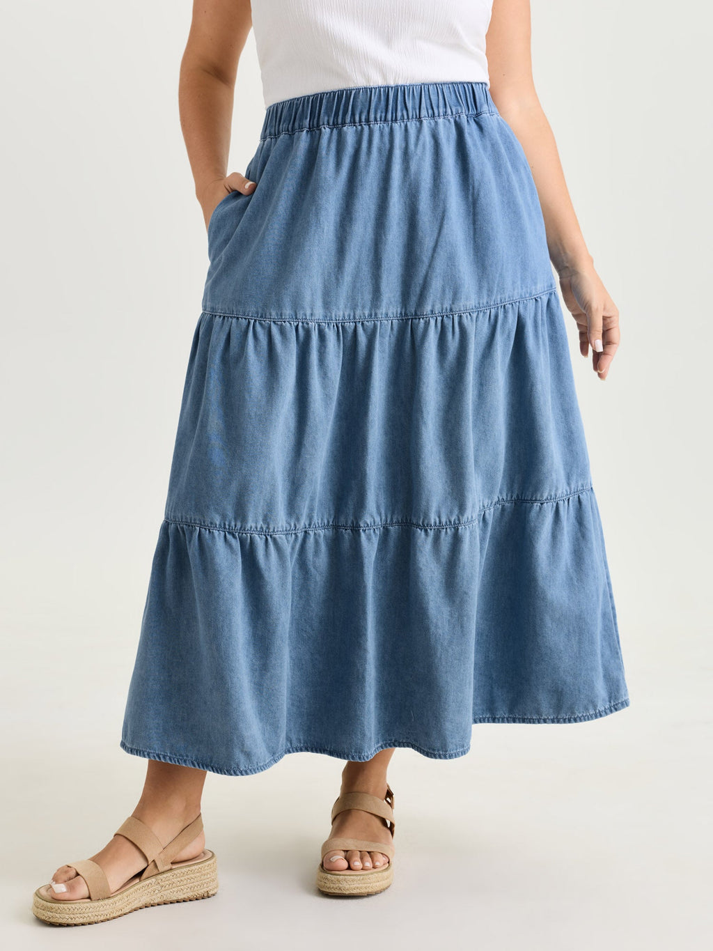 Supersoft Tiered Maxi Denim Skirt