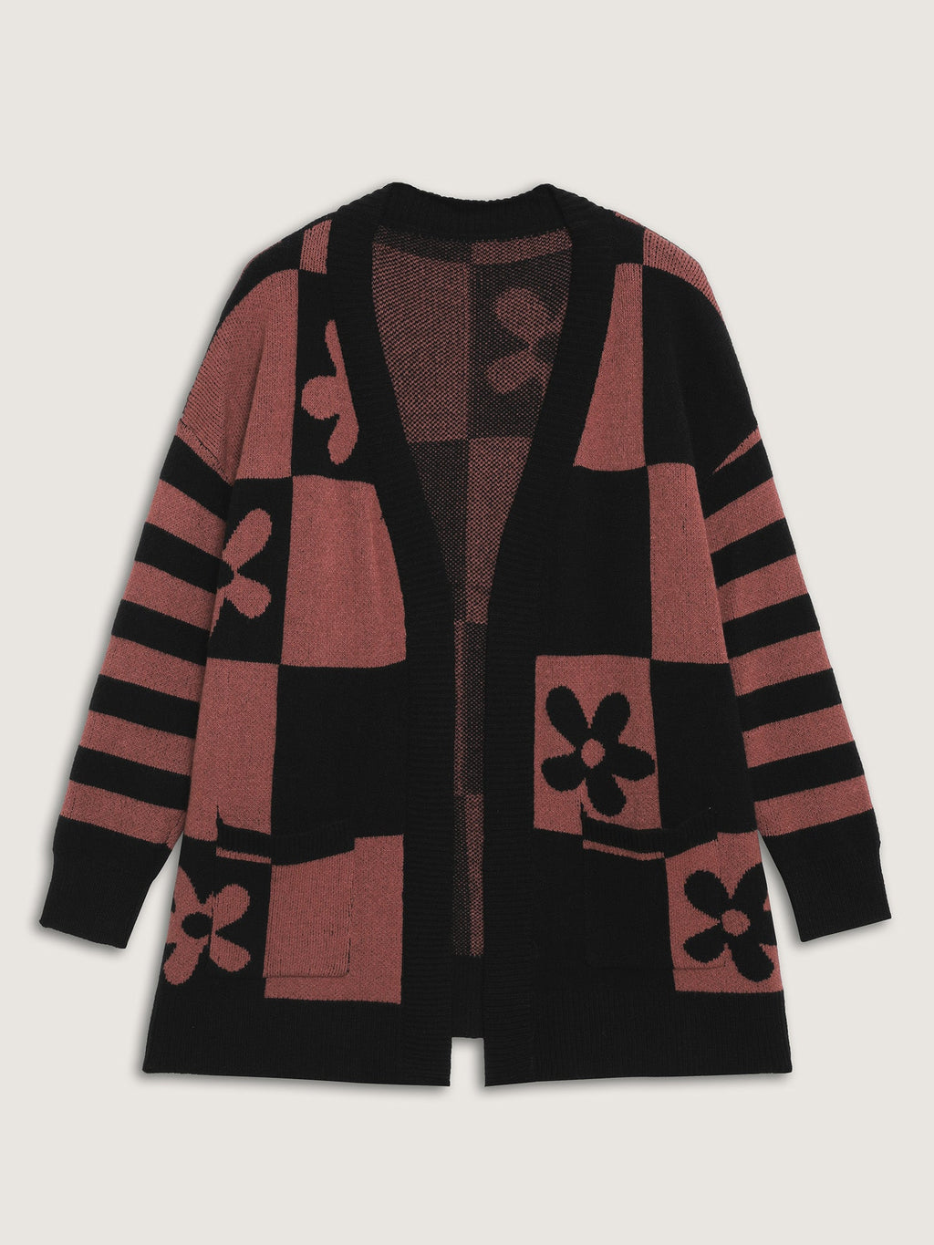 Supersoft Checkered Floral Superstretchy Knit Cardigan