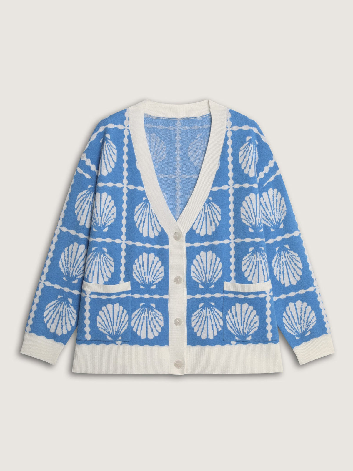Shell Pattern Jacquard Knit Cardigan