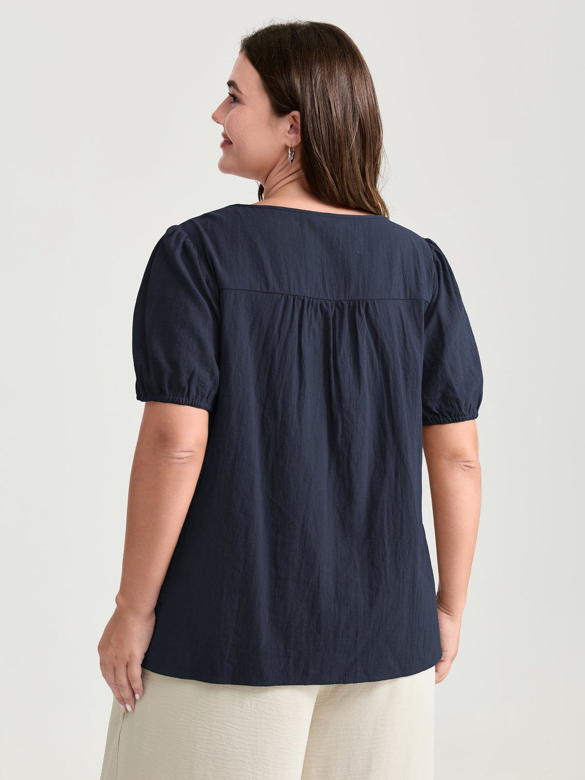 Pure Cotton Pleated Puffy Sleeve Blouse