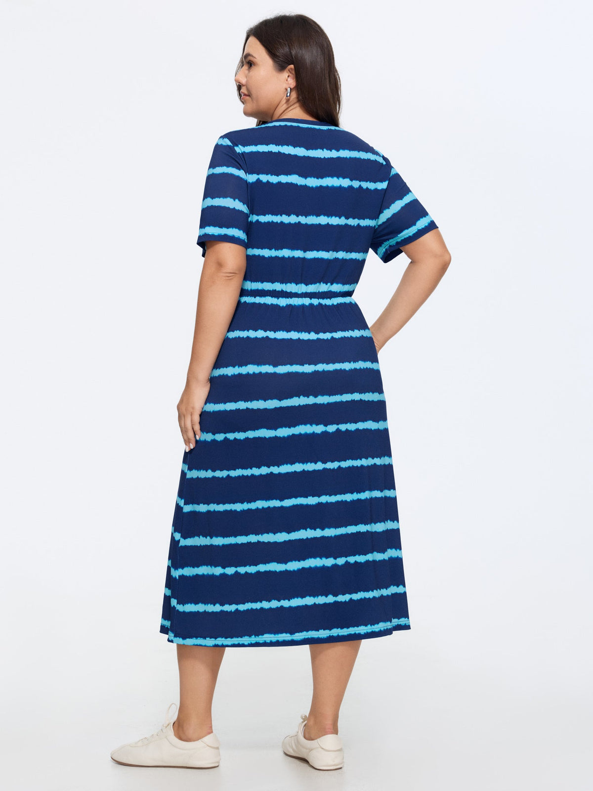Tie Dye Stripe Twist Split Midi Dress