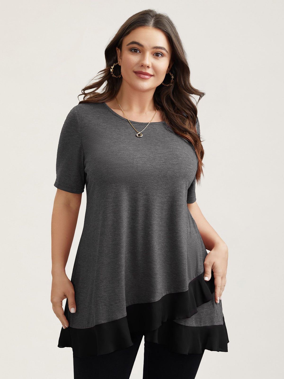Color Contrast Overlap Hem Flared Top