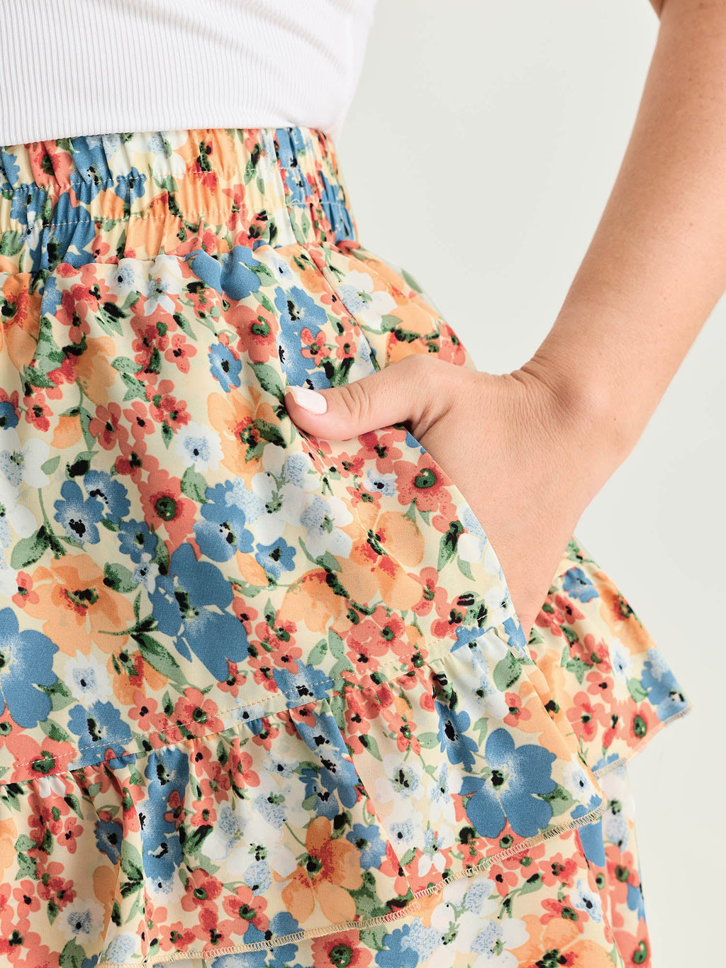 Floral Print Ruffled Edge Mini Skirt