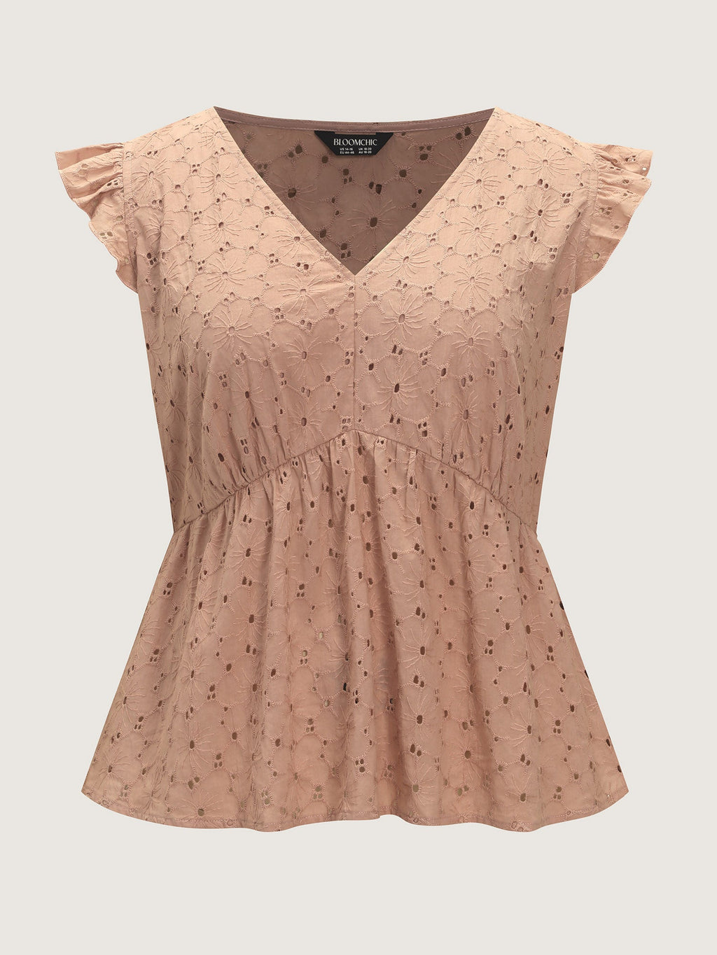 Cotton Eyelet Trim Flutter Sleeve Blouse