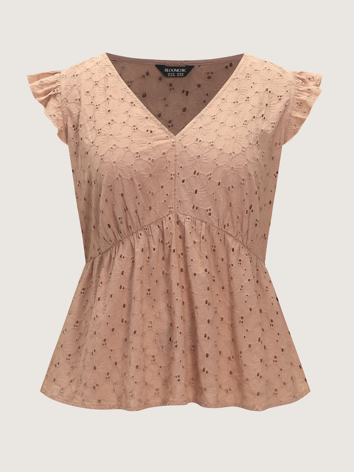 Cotton Eyelet Trim Flutter Sleeve Blouse