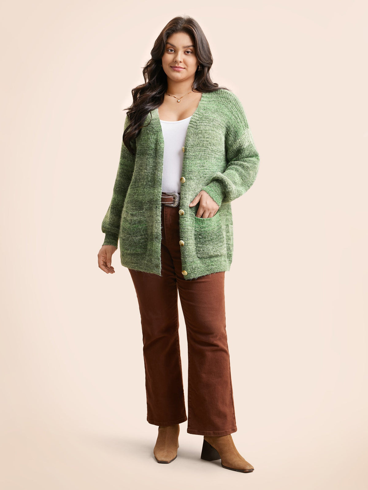 Contrast Patched Pocket Drop Shoulder Cardigan