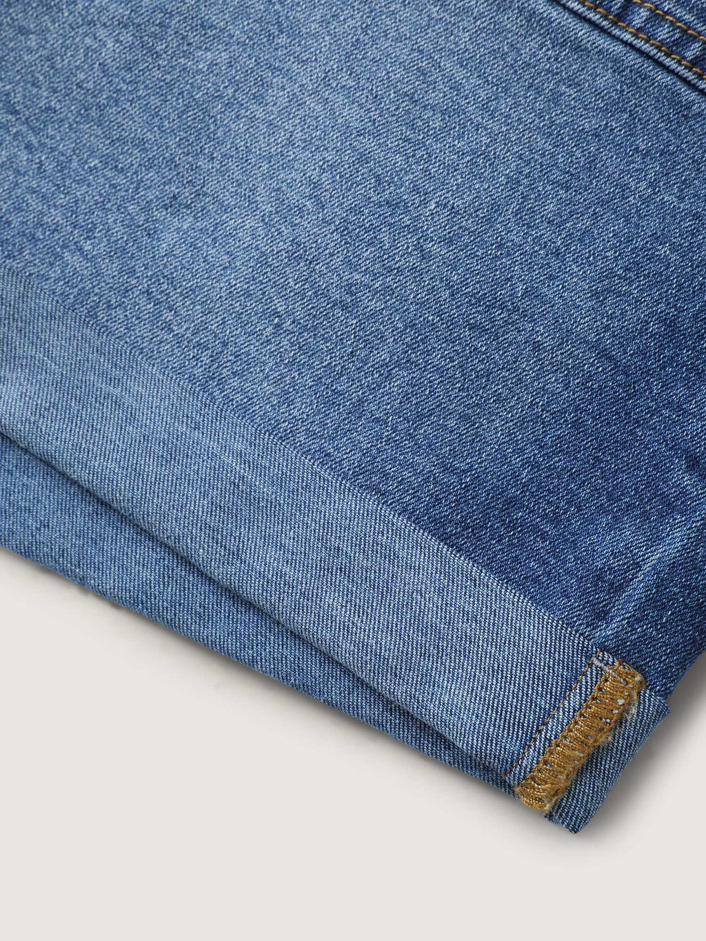 Pull-On Folded Hem High-Rise Denim Shorts