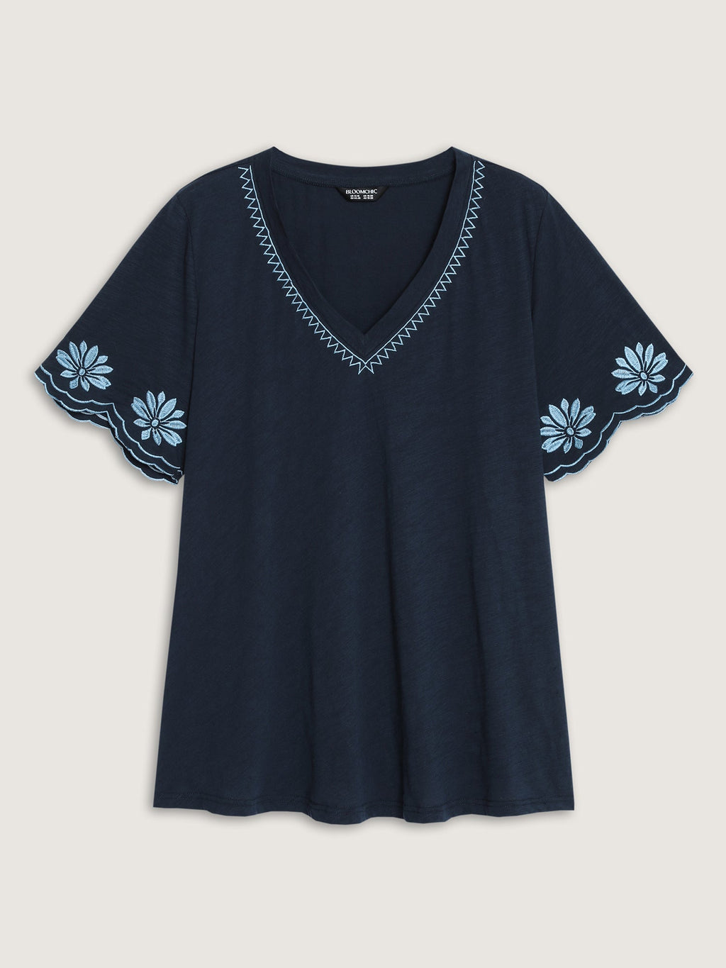 Cotton Stretchy V-Neck Floral Print T-Shirt