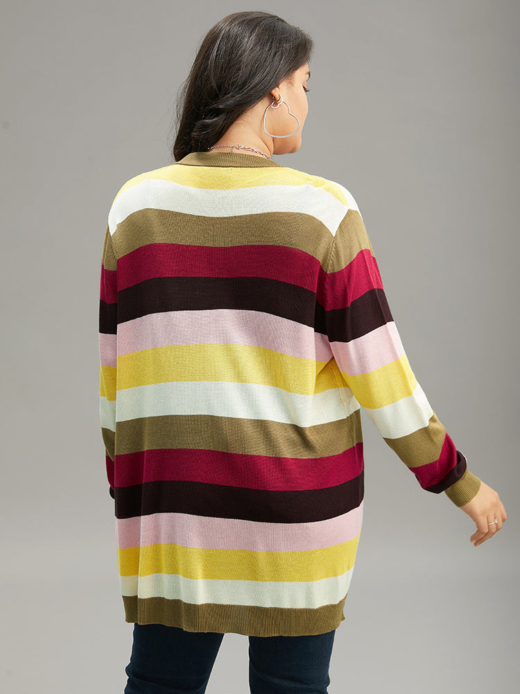 Supersoft Essentials Rainbow Striped Patched Pocket Open Front Cardigan