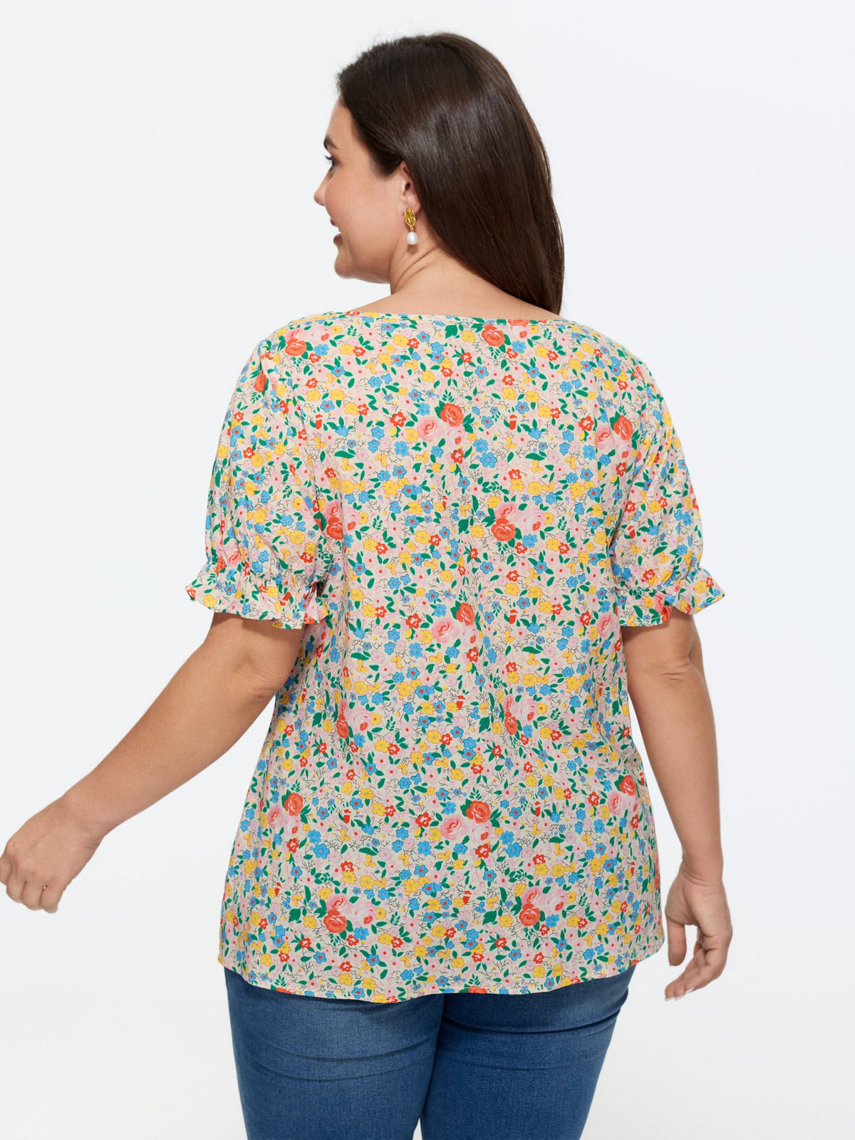 Cotton Square Neck Ruffled Sleeve Blouse