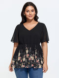 Floral Mesh V-Neck Fit And Flare Top