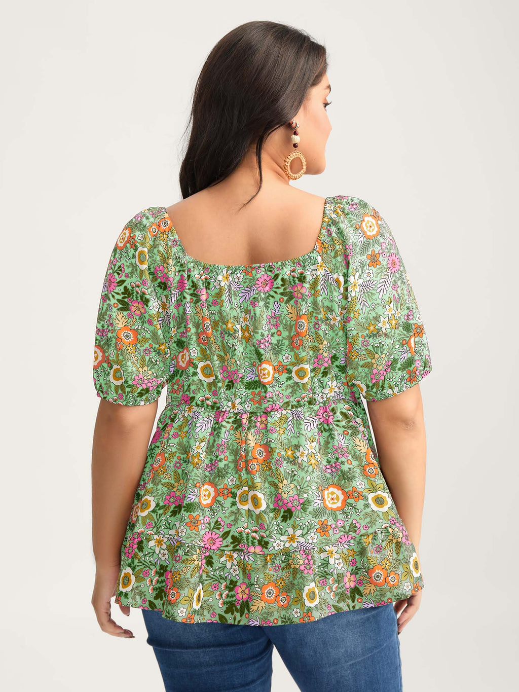 Floral Square Neck Fit and Flare Blouse