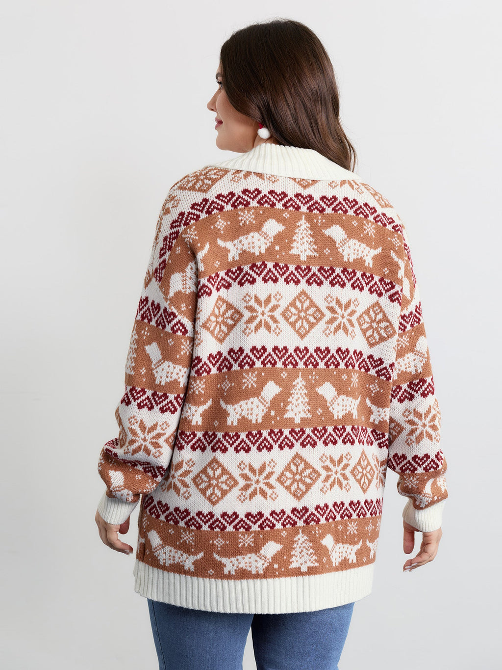 Holiday Pattern Jacquard Shawl Collar Cardigan