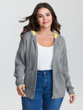 Textured Contrast Hooded Zipper Knit Cardigan