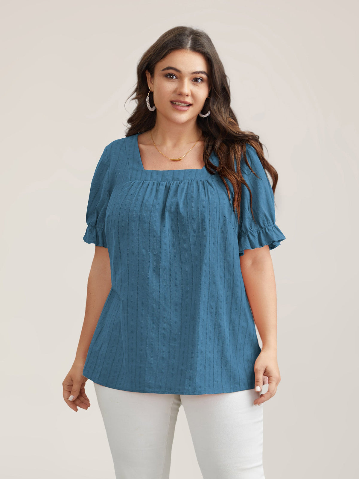 Cotton Square Neck Ruffled Sleeve Blouse