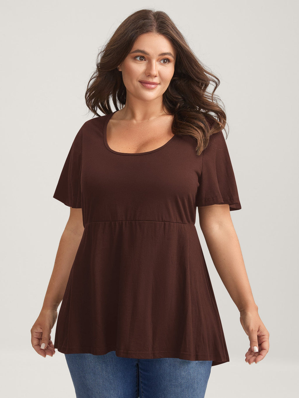 Ruffled Sleeve Round Neck Babydoll Top