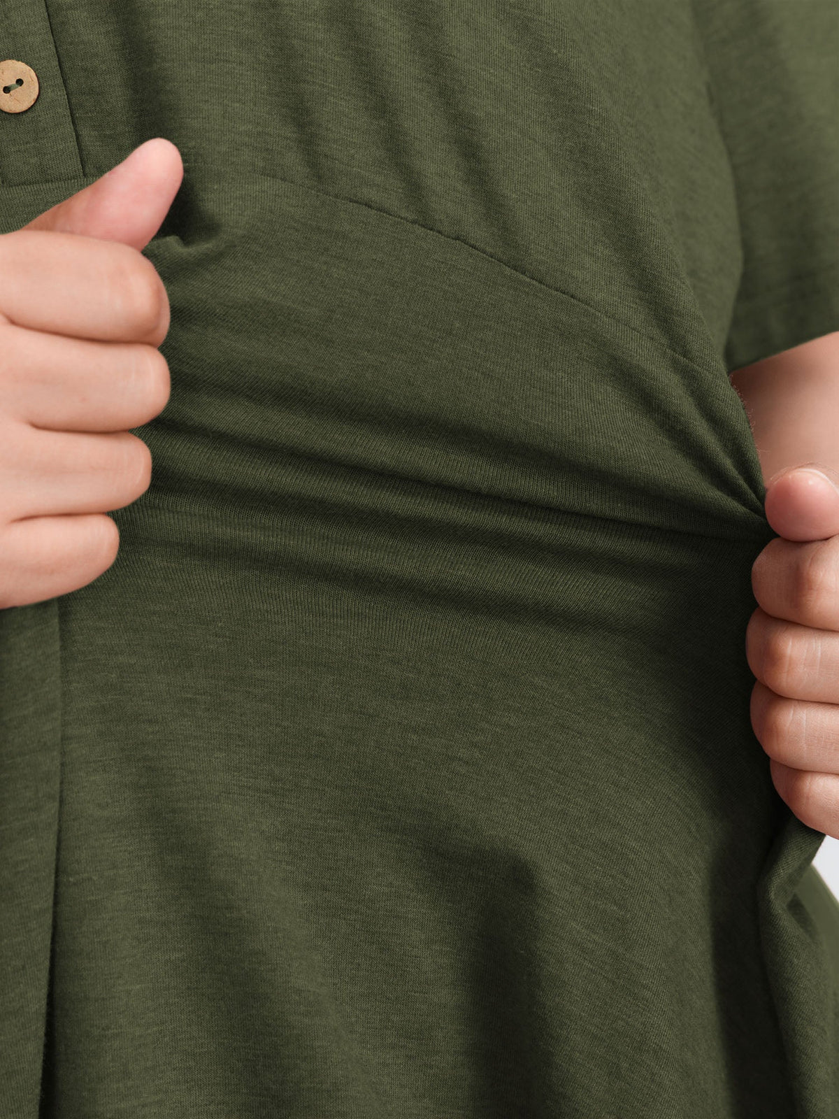 Supersoft Stretchy Ruffled Hemline Button T-Shirt